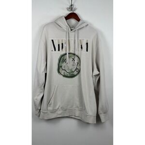 Nirvana Graphic Hoodie Cream Smiley Face Embroidered Logo Sweatshirt Mens 3XL